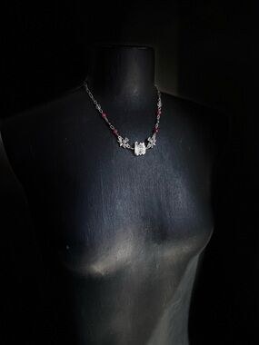 Herkimer diamond quartz crystal Necklace with Ruby Accent Beads thistle jewelry